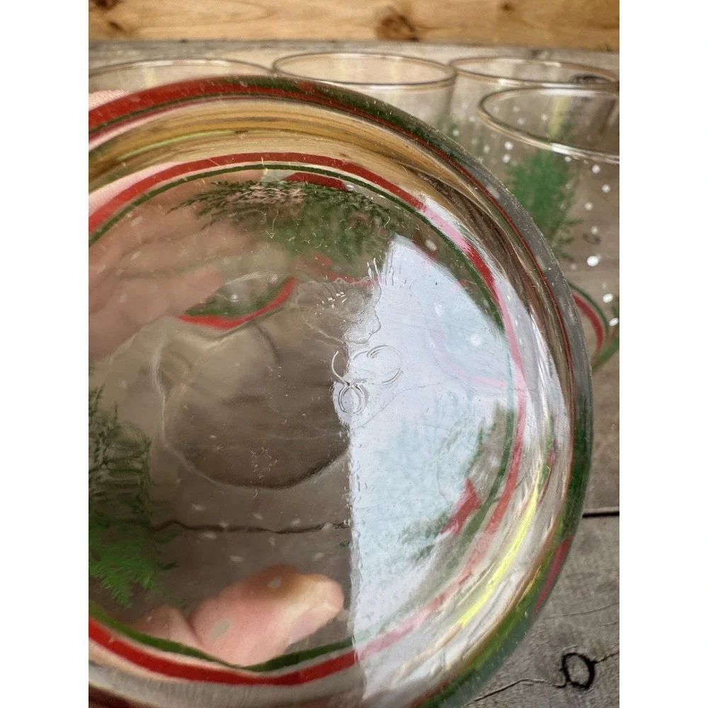 5 Vintage Libbey Christmas tree snow‎ dots double old fashioned glass tumblers
